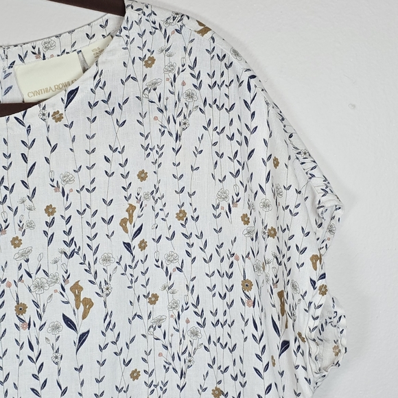 Cynthia Rowley Women's Linen Floral Top Short Sleeve Button Back Cottagecore Sm - Picture 6 of 15